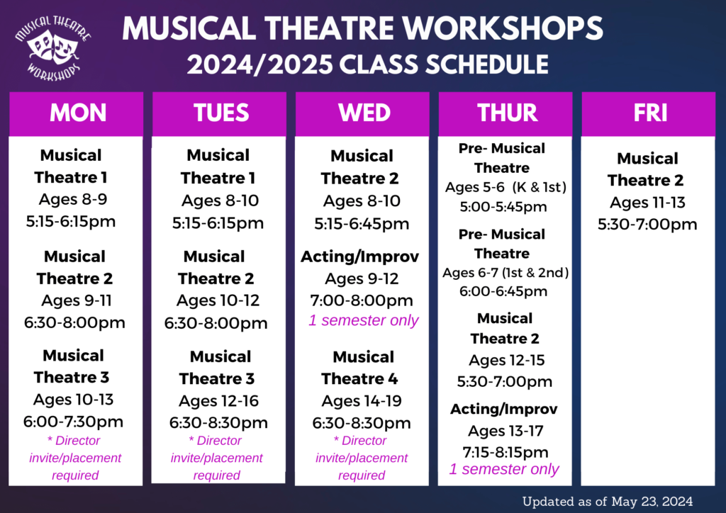Musical Theatre Class Schedule